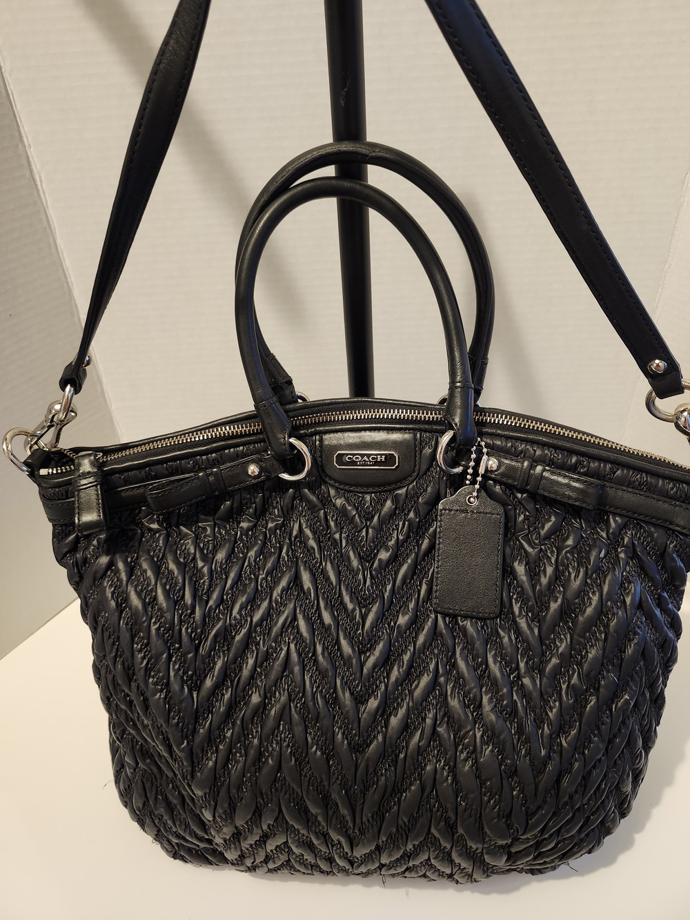 Coach Black Quilted Leather Satchel with Removable Strap